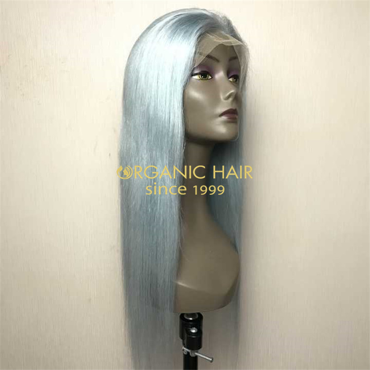 Light blue full lace wig with high quality human hair A98